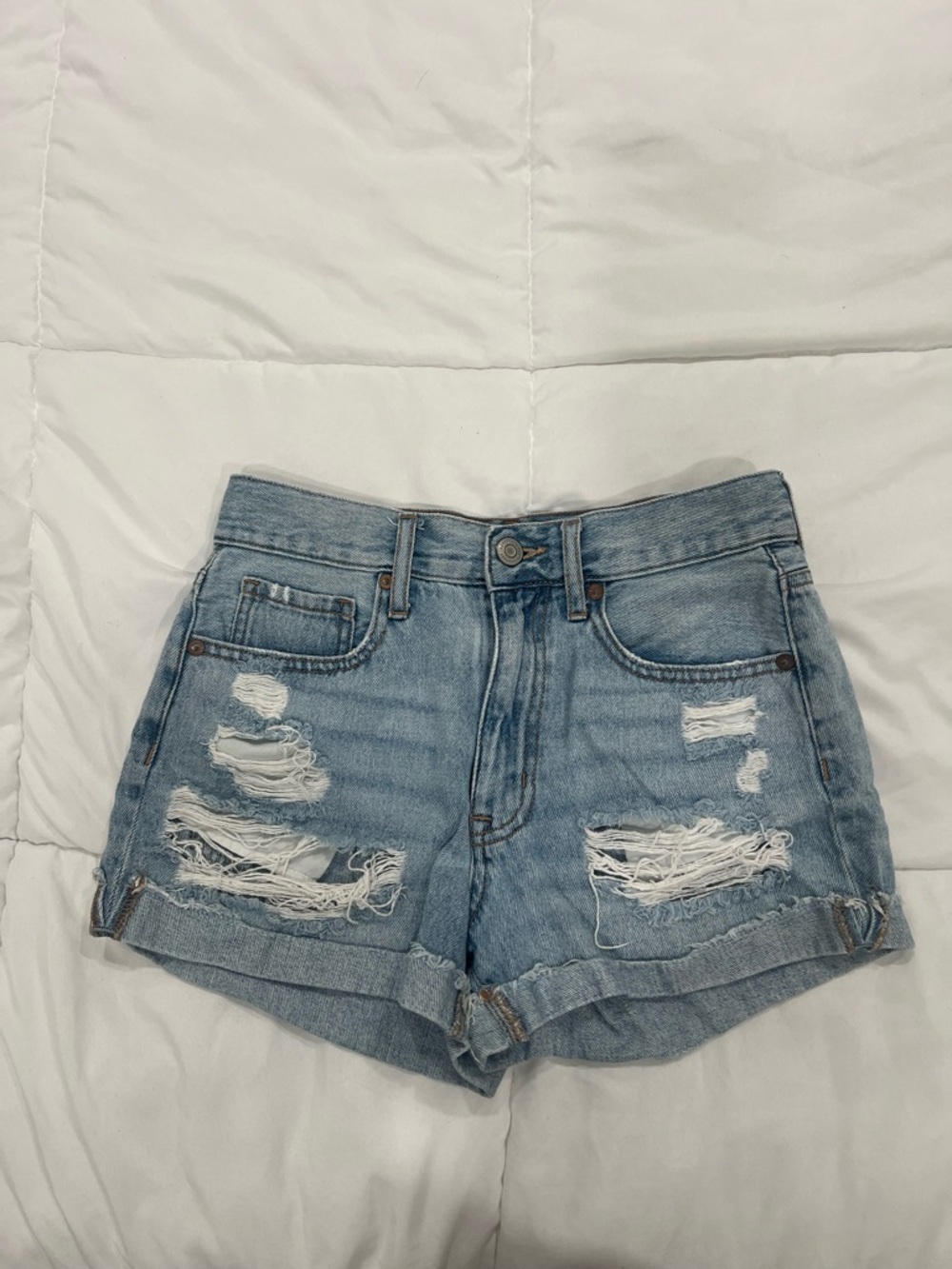 Aeropostale Light Blue Distressed Mom Denim Shorts